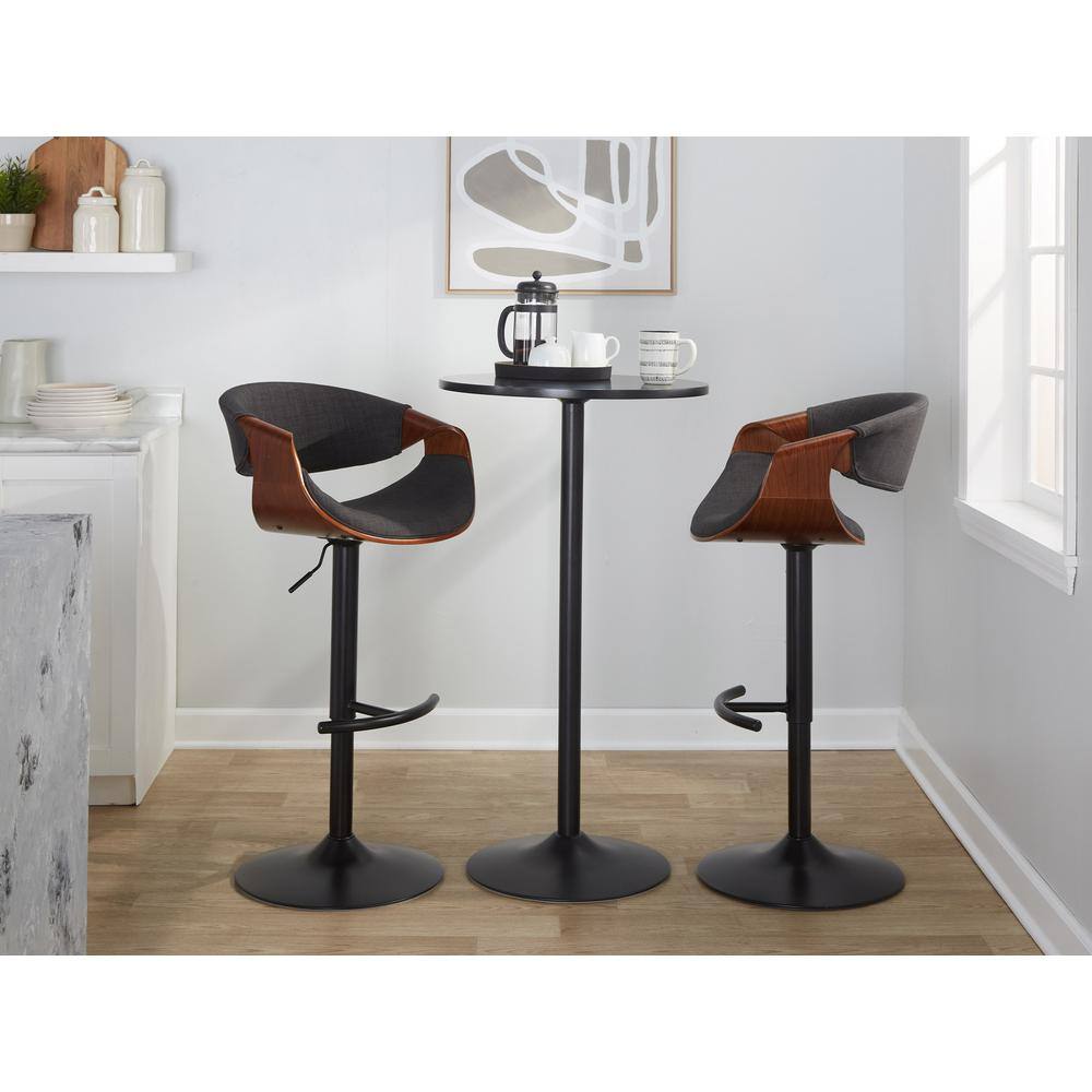 Adjustable Dark Gray Swivel Bar Stool with Wood and Metal Frame