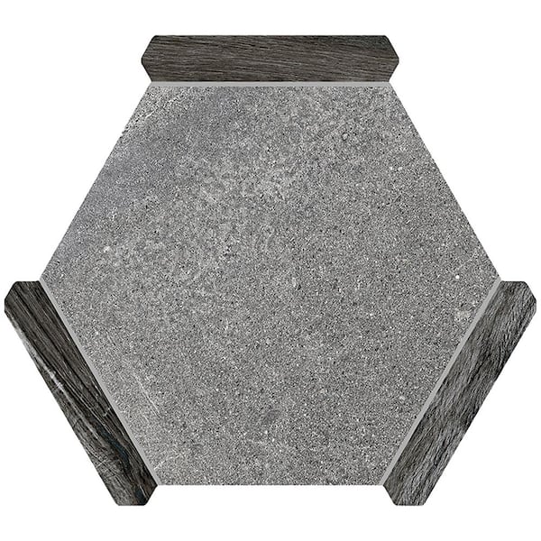 Apollo Tile Aureole 4 in. x 5 in. Matte Fossil Gray Porcelain Hexagon Sample Tile