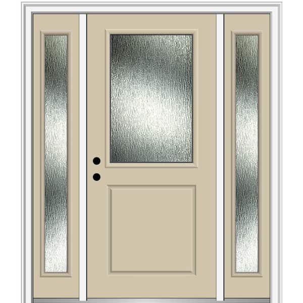 MMI Door 64 in. x 80 in. Right-Hand Inswing Rain Glass Wicker Fiberglass Prehung Front Door on 4-9/16 in. Frame