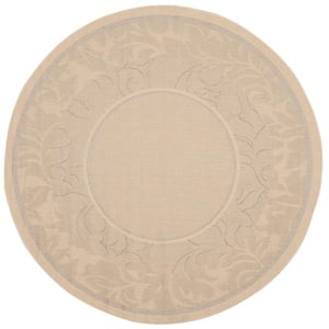 Courtyard Natural/Brown 5 ft. x 5 ft. Round Border Indoor/Outdoor Patio  Area Rug