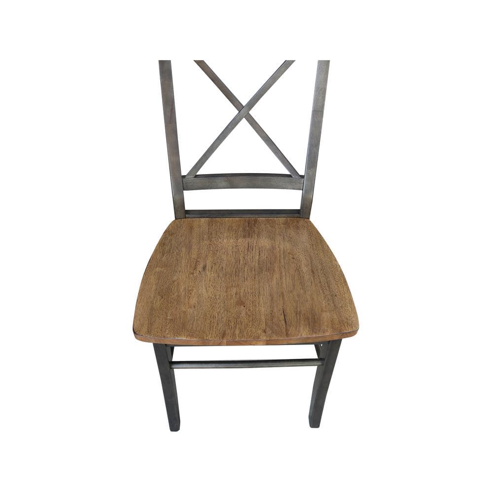 Hickory and Washed Coal 30" Round Pedestal Table with 2 X-Back Chairs