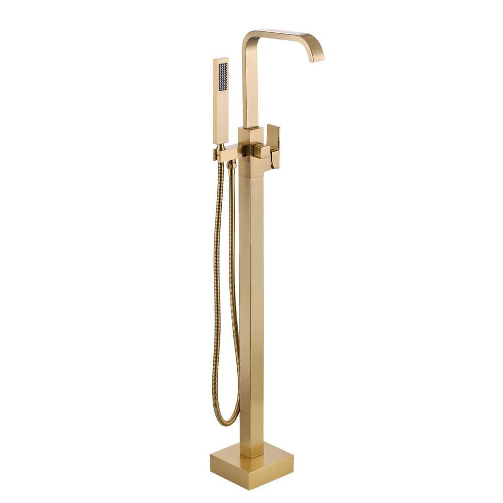 Waterfall Single-Handle Freestanding Tub Faucet with Hand Shower, Brass Floor Mounted Tub Faucet in Brushed Gold price history on PriceWatchPro