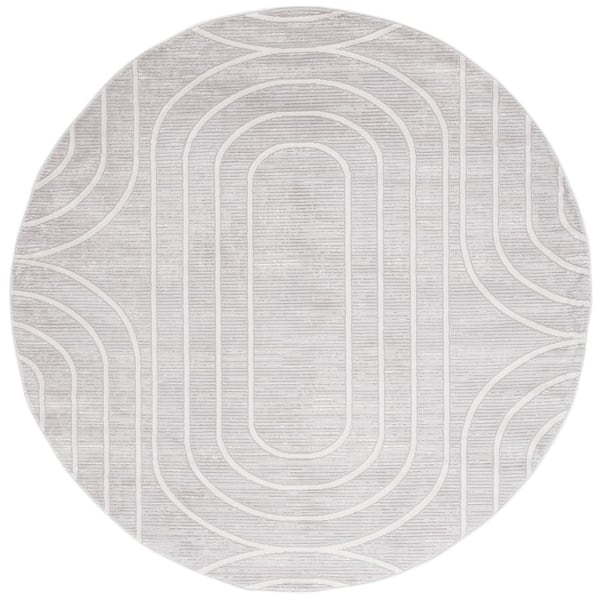 SAFAVIEH Archway 7 ft. x 7 ft. Gray/Light Gray Geometric Track Round Area Rug
