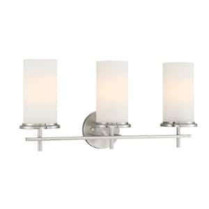 Haisley 23 in. 3-Lights Brushed Nickel Vanity Light with White Glass Shades