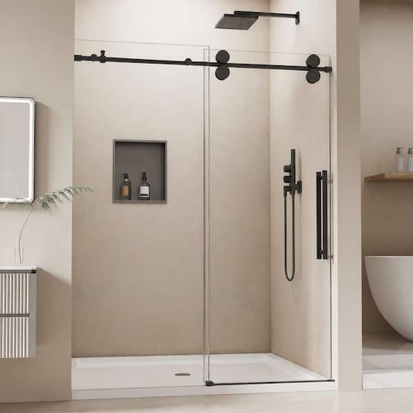 40 in.-42 in. W x 76 in. H Single Sliding Frameless Shower Door in Matte Black with 5/16 in. Tempered Clear Glass