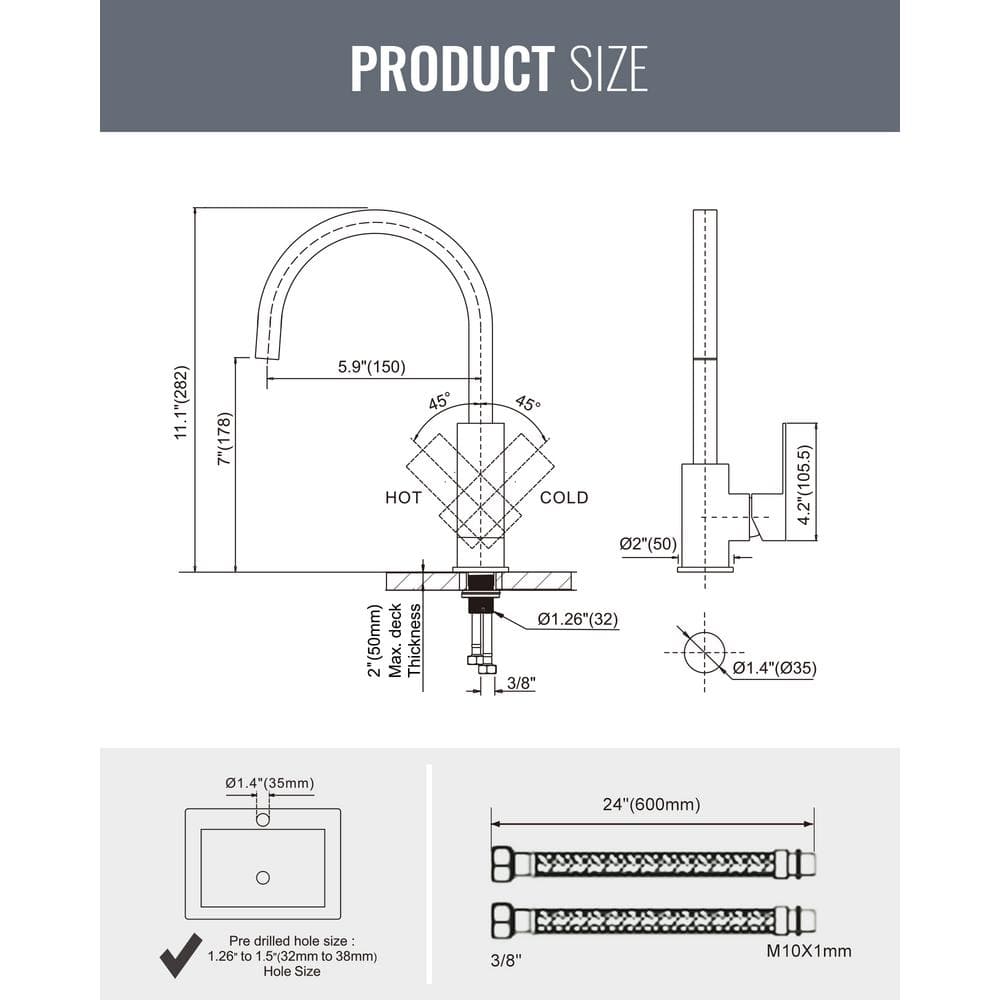 Brushed Nickel Single Handle Modern Bar Faucet with Ceramic Valve