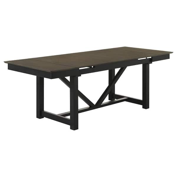 Benjara 59 in. Brown and Black Wood Top Trestle Dining Table (Seat of 8)