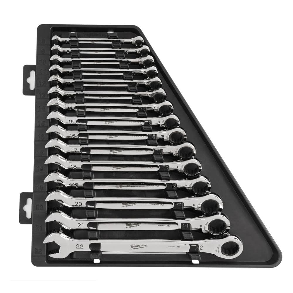 Milwaukee Metric Ratcheting Combination Wrench Set (15-Piece) 48-22-9516  The Home Depot