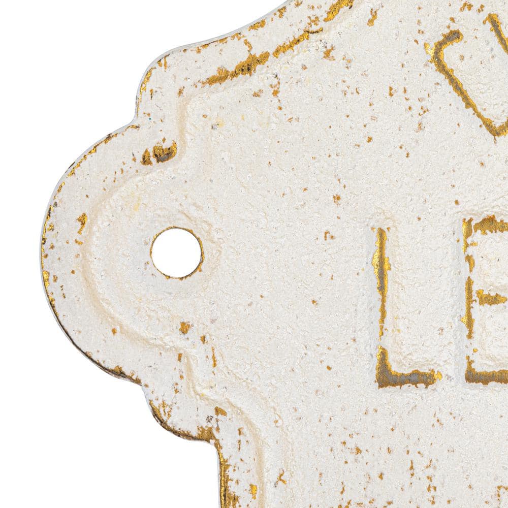 Distressed White Metal Wall-Mounted Planter with Gold Accents