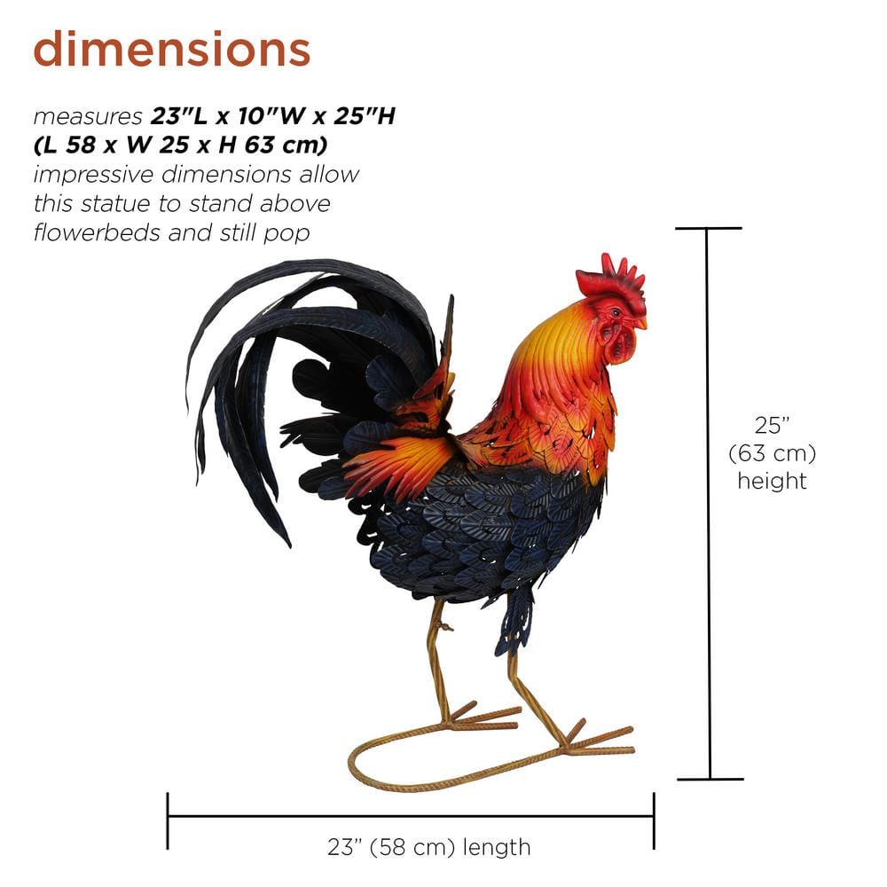 Vibrant Multicolor Steel Rooster Garden Statue, 25"
