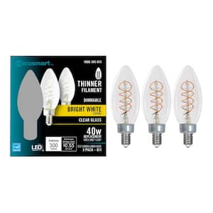 40-Watt Equivalent B11 Dimmable E12 Candelabra Fine Bendy Filament LED Vintage Edison Light Bulb Bright White (3-Pack)