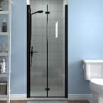 32-33.5 in. W x 72 in. H Bi-Fold Frameless Shower Door in Black with Clear Glass