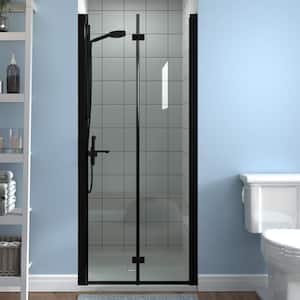 32-33 in. W x 72 in. H Bi-Fold Frameless Shower Door in Black with Clear Glass