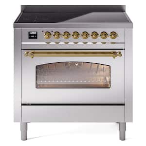 Nostalgie II 36 in. 6 Zone Freestanding Induction Range in Stainless Steel with Brass