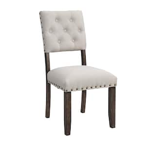 Modern Beige Tufted Back Upholstered Fabric Dining Chair Set of 2)