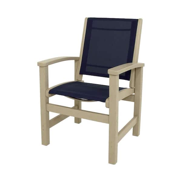 POLYWOOD Coastal Sand All-Weather Plastic/Sling Outdoor Dining Chair in Navy Blue