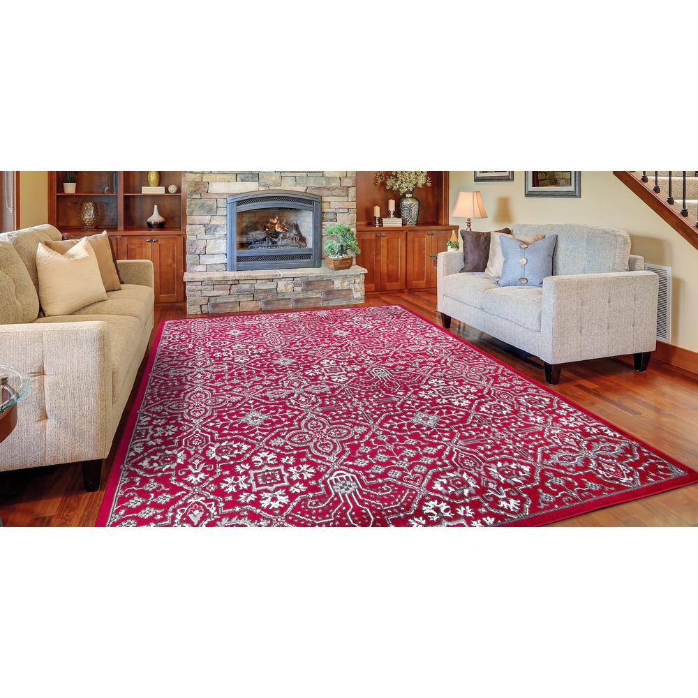 Athens Red and Gray Synthetic 8' x 10' Area Rug