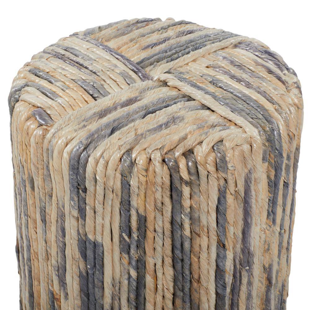 Boho Chic Multi-Colored Woven Banana Leaf & Hide Accent Stool