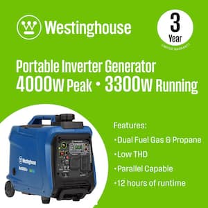 4,000-Watt Gas and Propane Dual Fuel Powered Portable Inverter Generator with Recoil Start, LED Data Center