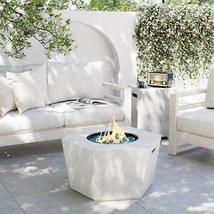 28 in. 40,000 BTU Off-White Hexagon Geometric Terrazzo Outdoor Propane Gas Fire Pit Table with Propane Tank Cover