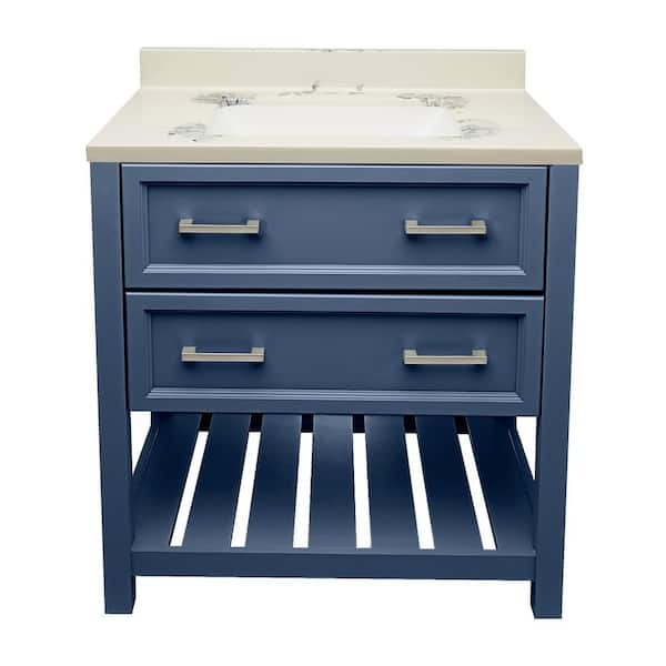 Ella Tremblant 31 in. W x 22 in. D x 36 in. H Bath Vanity in Navy Blue with Carrara Cultured Marble Top
