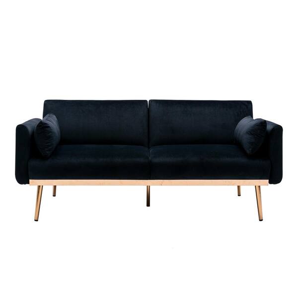 HOMEFUN 68.5 in. Black Velvet Upholstered Square Arm 2-Seater Loveseat ...