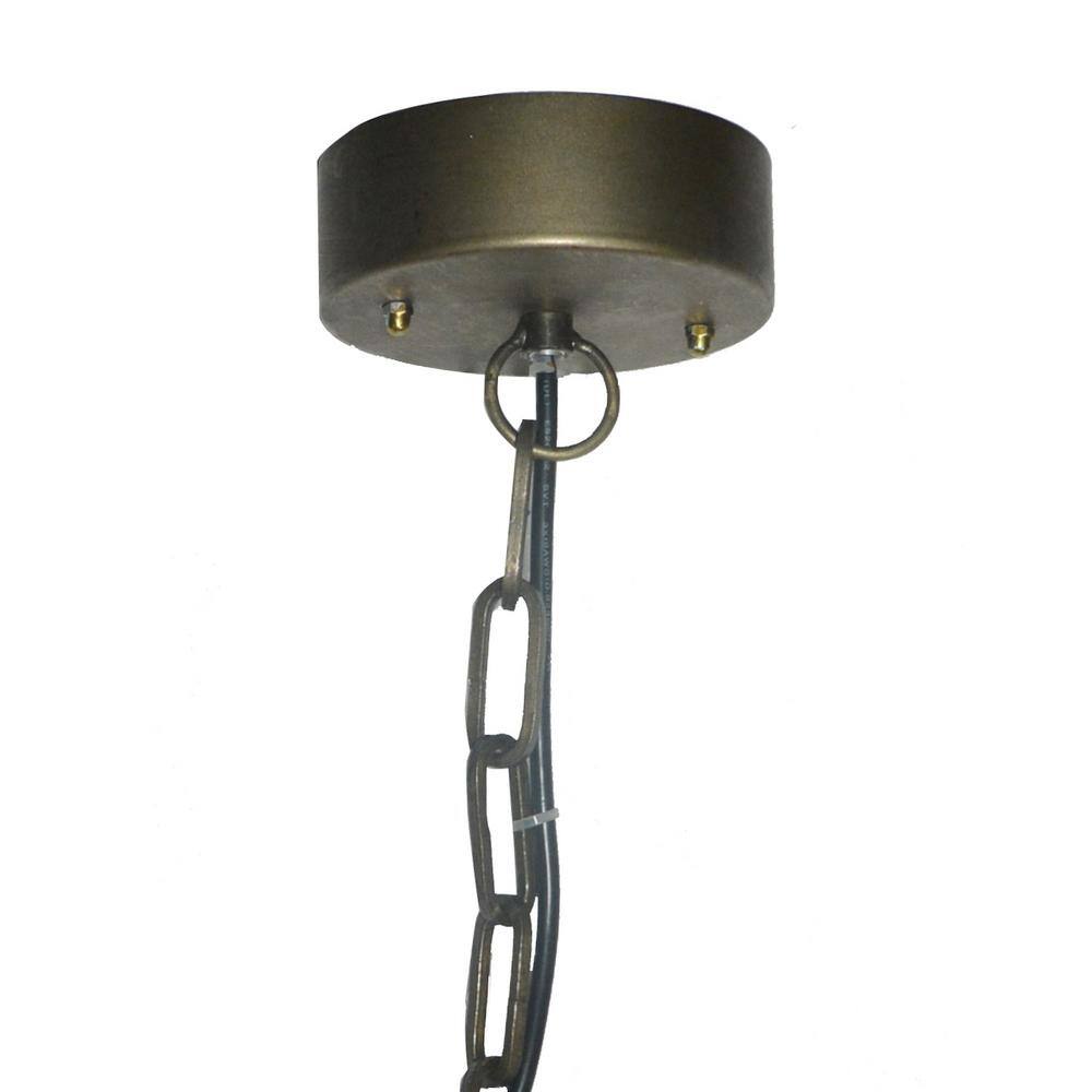 Storied Home Metal Rattan and Wood Bead Chandelier Brown: ETL Listed, Iron Canopy, Adjustable Height