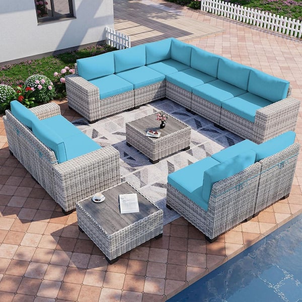 muphyers 12-Piece Wicker Outdoor Sectional Set Sofa Couch with