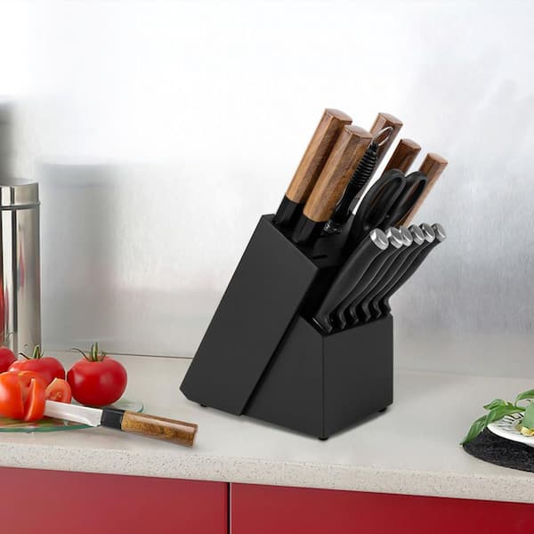 14-Knife Bamboo Universal Knife Block Holder without Knives, Butcher Block Knife Storage Organizer for Kitchen, Black