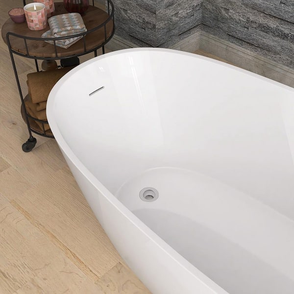 Neo 55 in. x 29 in. Acrylic Freestanding Soaking Bathtub Double Slipper Flatbottom Modern Tub with Side Drain in White
