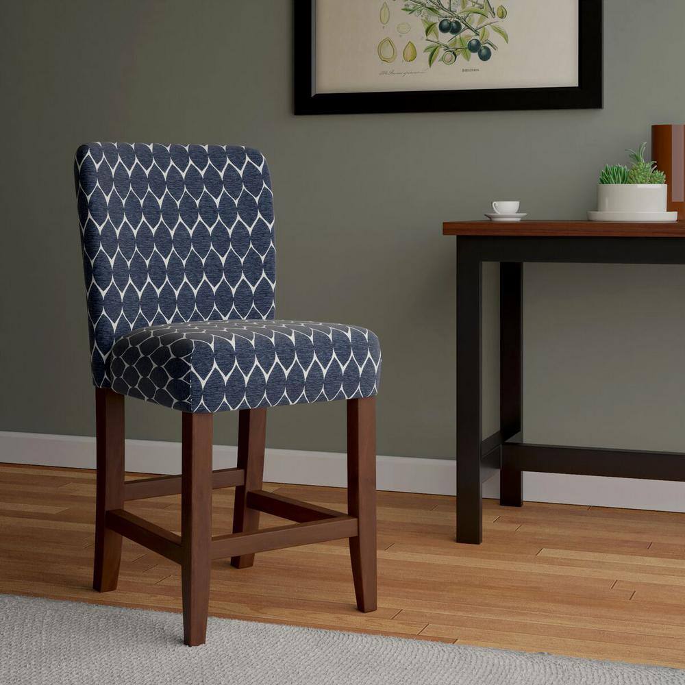 Navy Classic Parsons 24" Upholstered Counter Stool with Wood Legs