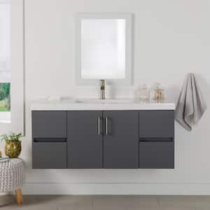 Rawlins 49 in. W x 19 in. D x 22 in. H Single Sink Floating Bath Vanity in Cement with White Cultured Marble Top