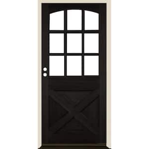 36 in. x 80 in. Farmhouse X Panel RH 1/2 Lite Clear Glass Black Stain Douglas Fir Prehung Front Door