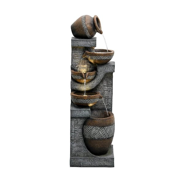 Unbranded 42.50 in. Tall Outdoor 5-Tier Gray Resin Water Fountain With Light