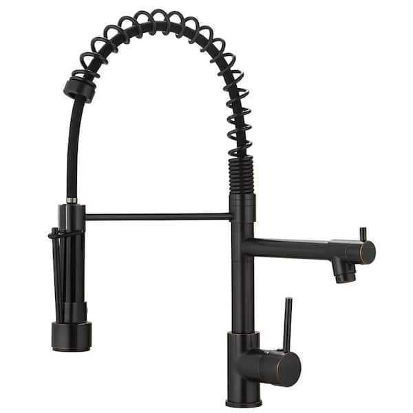 Unbranded Oil Rubbed Bronze 19.49 in. H Pull Down Sprayer Kitchen Faucet with 360-Degree Swivel Spout