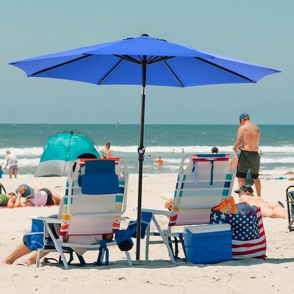 Unbranded 9 ft Market Umbrella with Button Tilt and Crank, Outdoor Patio Umbrella UV Protected and Waterproof in Blue
