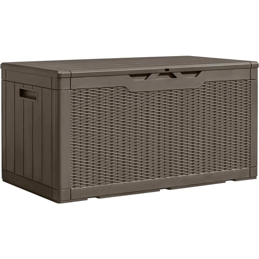 100 Gal. Light Coffee Resin Deck Box Lockable for Patio Furniture, Garden T