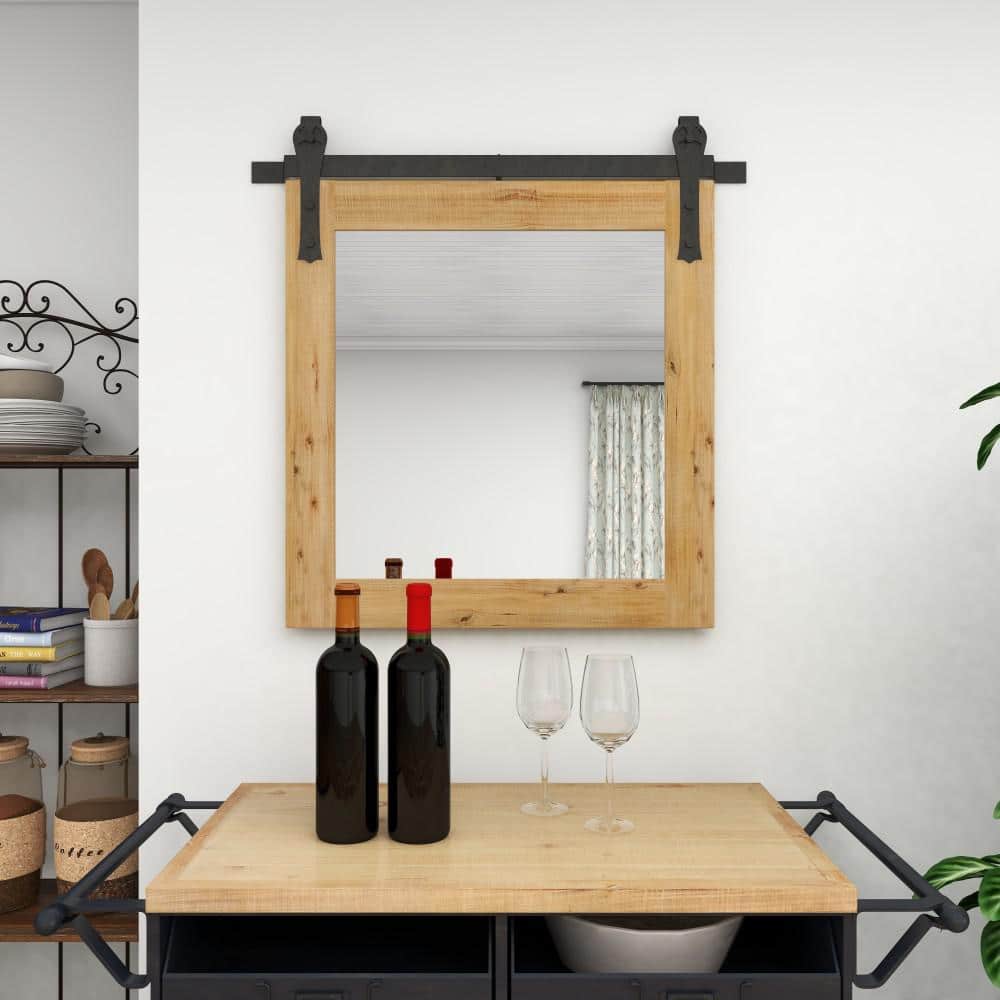 Rustic Industrial Pine Wood Square Wall Mirror, 31" x 31"