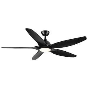 60 in. Integrated LED Indoor Black Ceiling Fan Lighting with 5 ABS Blades