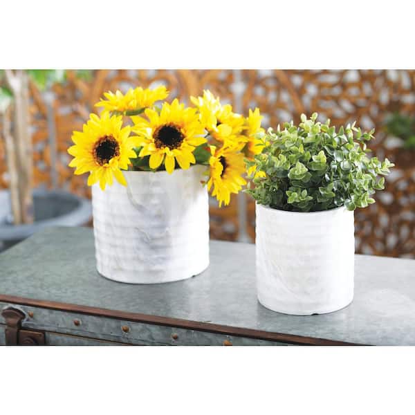 Litton Lane 9 in. x 9 in. White Porcelain Coastal Planter (Set of 3)
