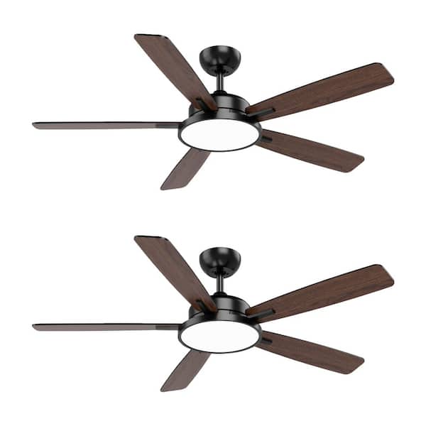 2-pack T5 52 in. Smart Indoor Black Ceiling Fan with Dimmable LED Light Compatible with Google Home Alexa App Control