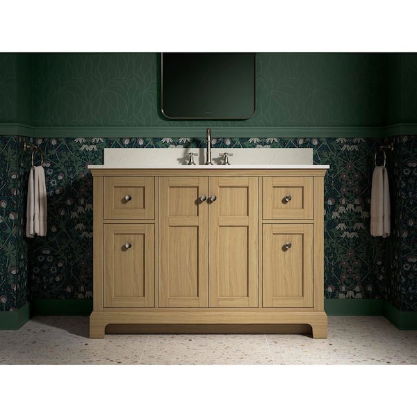 Baskin 48 in. Single Sink Light Oak Bath Vanity with Bianco Bella Quartz Top