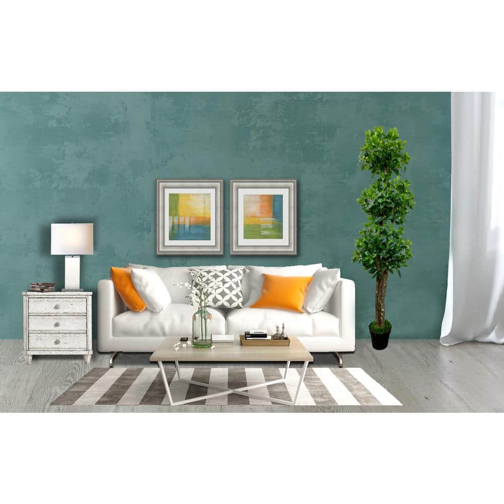 6' Artificial Bay Olive Triple Topiary Tree in Black Plastic Pot