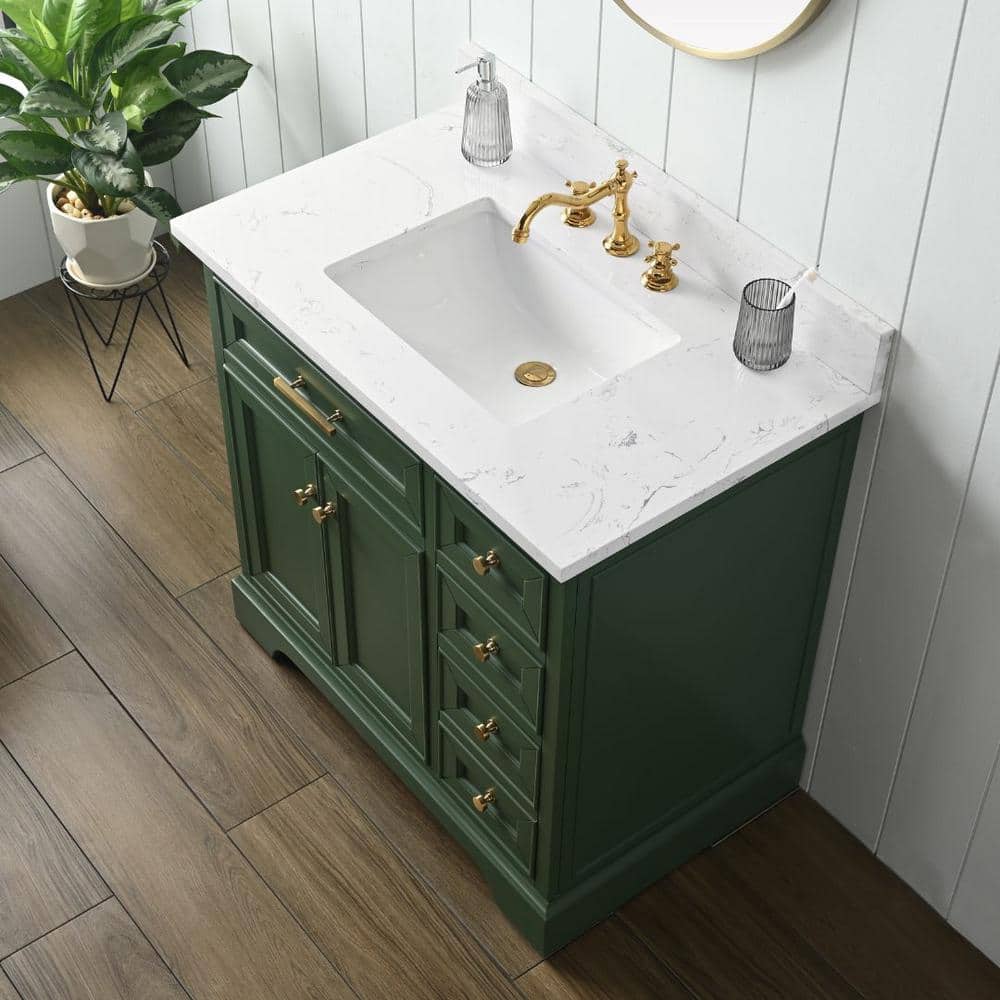 Thompson 36'' Evergreen Freestanding Bathroom Vanity with Gold Hardware