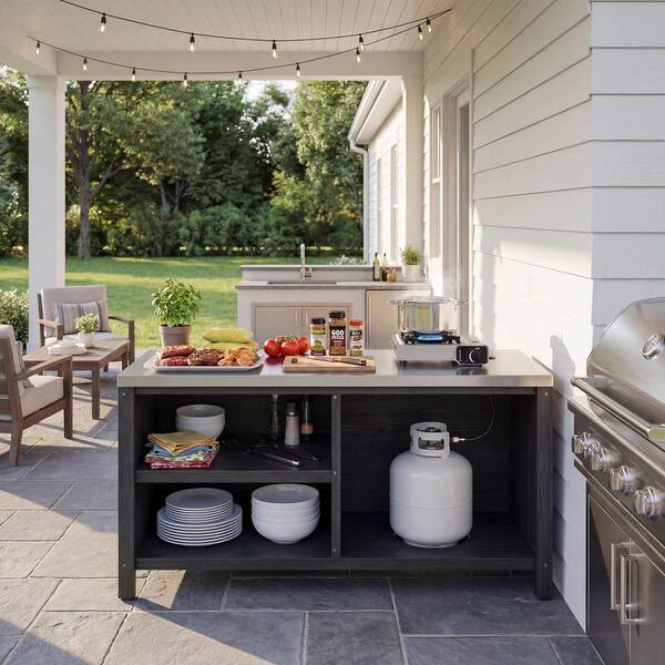FUFU&GAGA Cedar Wood Burner Propane Tank Grill Island in Black