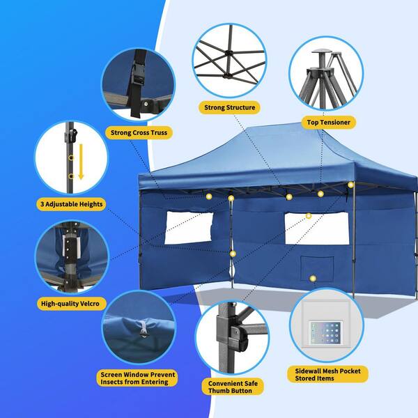 10 ft. x 15 ft. Blue Instant Pop Up Gazebo Canopy Tent