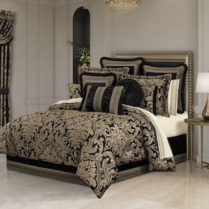 Branson Black and Gold 4-Piece. Black Polyester King Comforter Set 96 X 110 in.