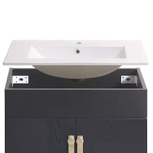 30 in. W x 19 in. D x 23 in. H Bathroom Vanity with Single Sink and White Ceramic Top, 2-Soft Close Cabinet Doors,Black