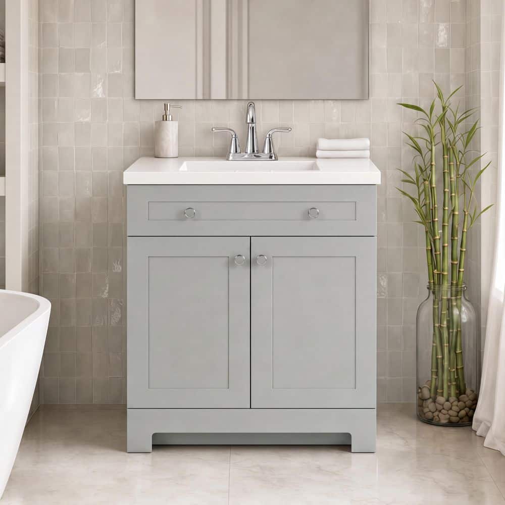 Glacier Bay Everdean 31 in. Single Sink Pearl Gray Freestanding