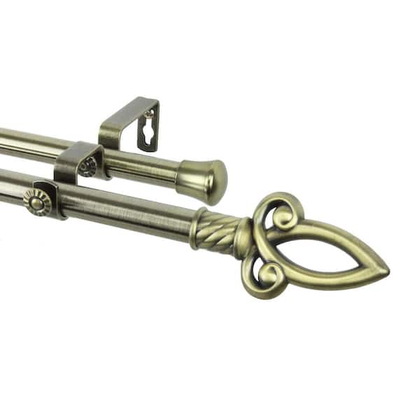 Rod Desyne 28 in. x 48 in. Crest Double Curtain Rod Set in Antique Brass
